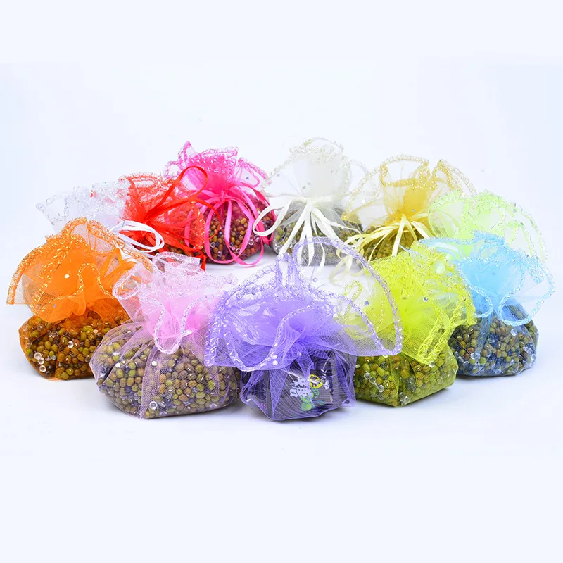 

100pcs/lot 25cm Round Drawstring Organza Bags Christmas Chocolate Candy Bag Wedding Party Gift Packaging Pouches 12 Colors