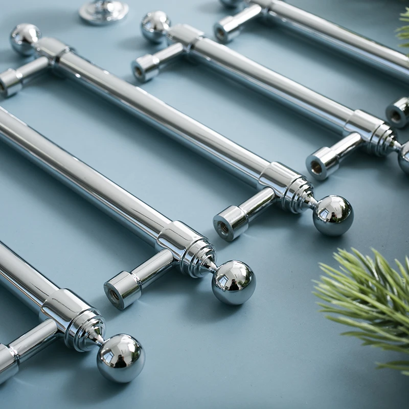 Furniture Silver Shower Door Handle Solid Brass Knobs Wardrobe Handle Drawer Hands In Bedroom Closet Electroplated Shiny Handle