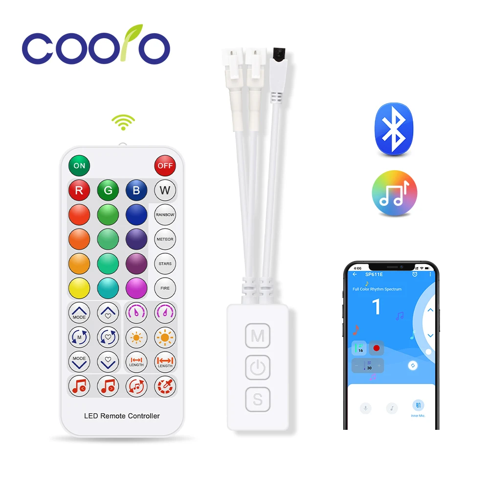 WS2811 WS2812 Bluetooth Music LED Pixels Strip Controller Smart APP IR Controller for WS2812B Addressable LED Light DC5-24V