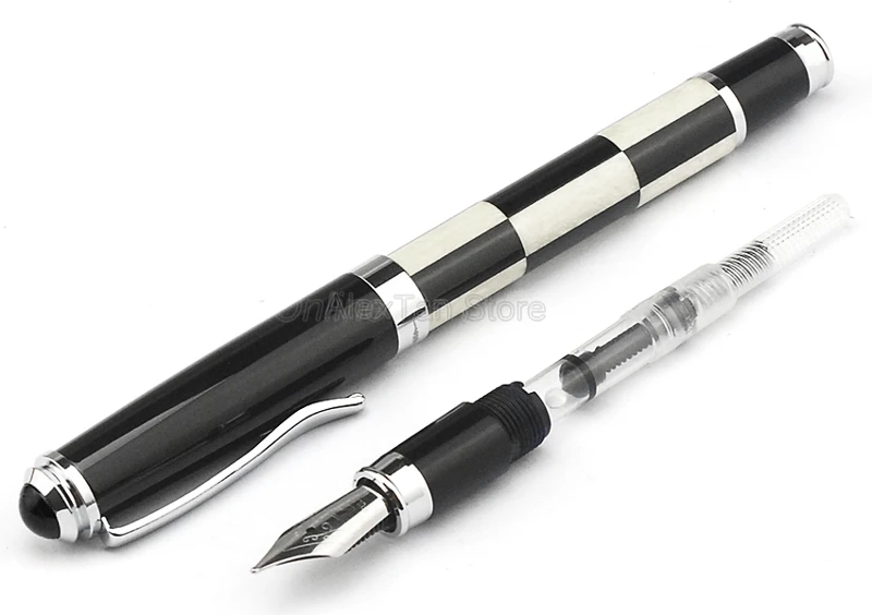 

Fuliwen Celluloid Popular Fountain Pen Medium Nib 0.7mm , Black & White Squares Pattern Ink Pen For Office & School & Home