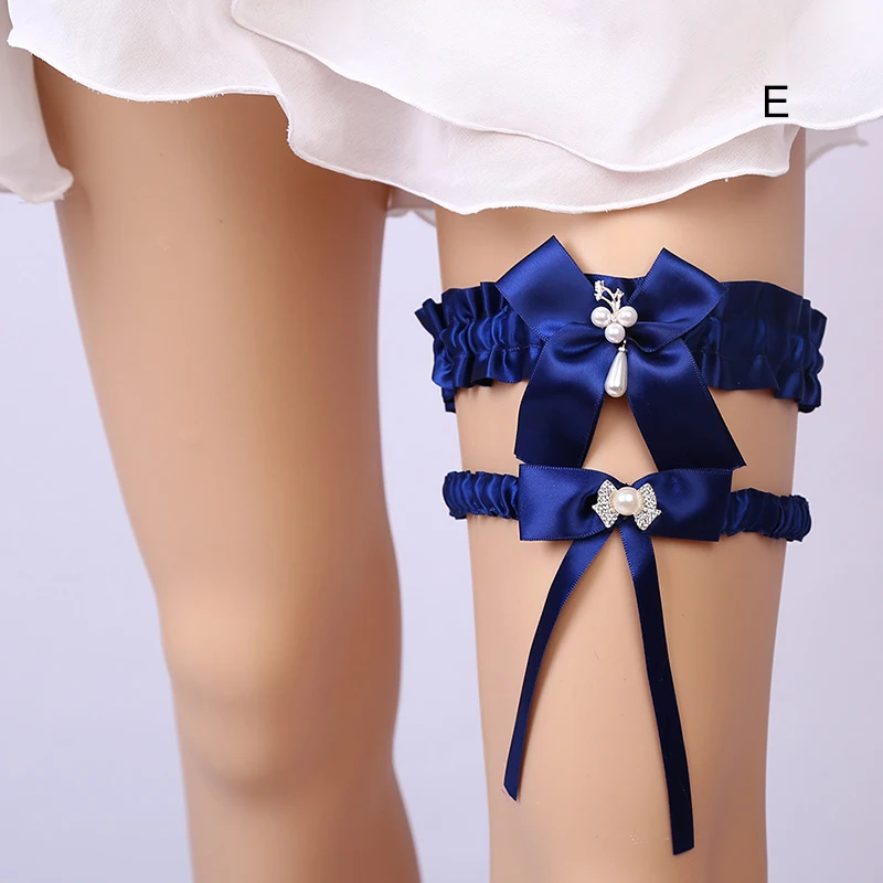 

2pcs Wedding Garters Belt Lace Pearl Floral Embroidery Garter High Flexibility Belt Set for Bride d88