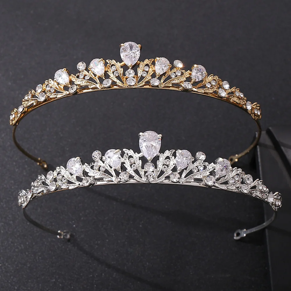 Baroque Gold Color Crystal Tiara Luxury Rhinestone Zircon Crown Wedding Hair Jewelry Accessories Women Headpiece Ornaments