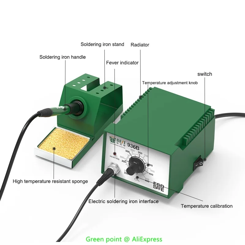 BST-936B ตะกั่ว-ฟรีป้องกันไฟฟ้าสถิตย์สถานีบัดกรีไฟฟ้า Soldering เหล็กปรับอุณหภูมิโทรศัพท์มือถือเครื่องมือซ่อม