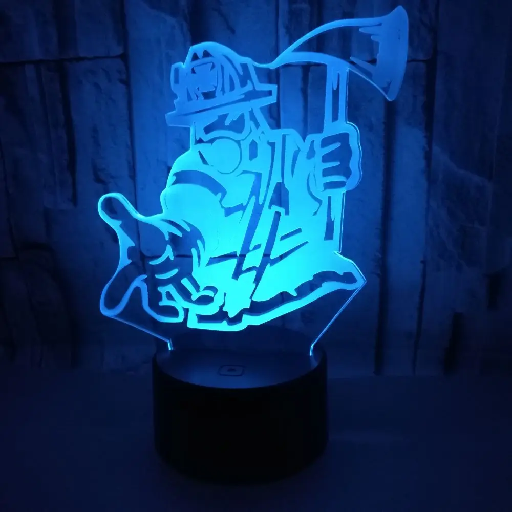 Novelty 3D Fireman Table Lamp LED USB Touch Button 7 Color lampada Fire Fighter Night Light Bedside Decor Light Fixture Gifts