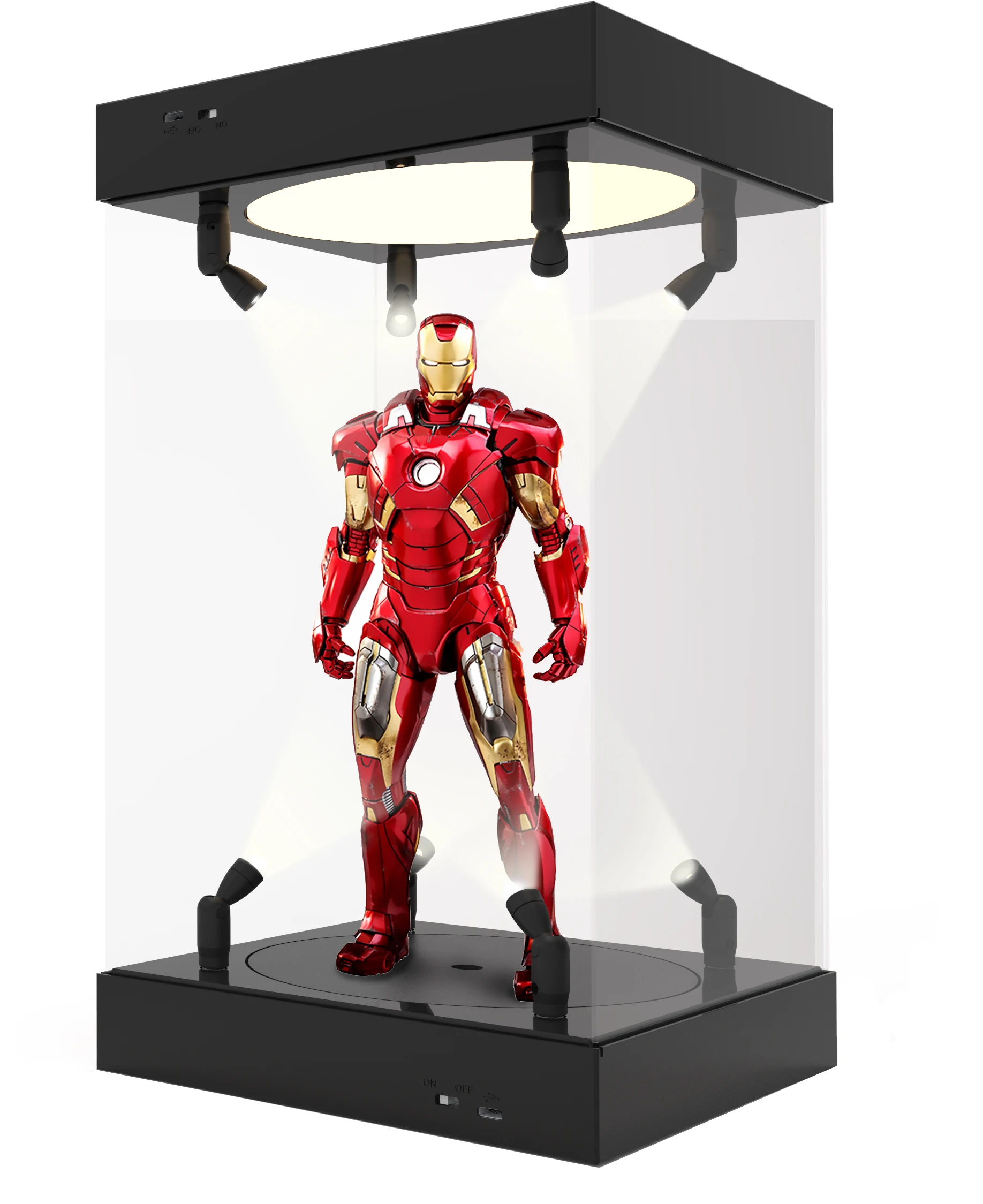 

Acrylic Display Case Self-Install Clear Cube Box With turntable LED Lights Dustproof for Action figure