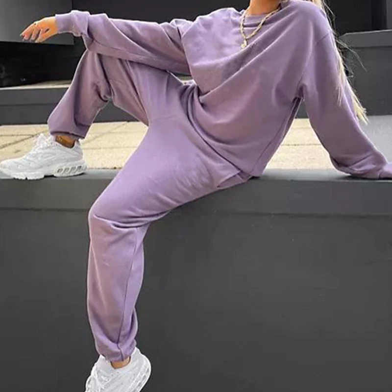 

2 Piece Set Spring Autumn Tracksuit Women Casual Sweatshirt Solid Tops+Pants Sportwear Ladies Sports Suit O Neck Set Streetwear