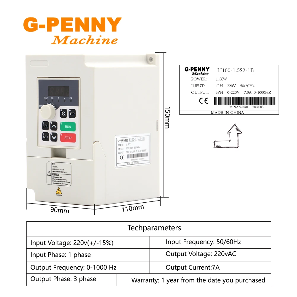 G-Penny 0.8KW ER11 Water Cooled Spindle Kit 800W Water Cooled Spindle / 1.5KW Inverter / 75W Water Pump / 65mm Bracket