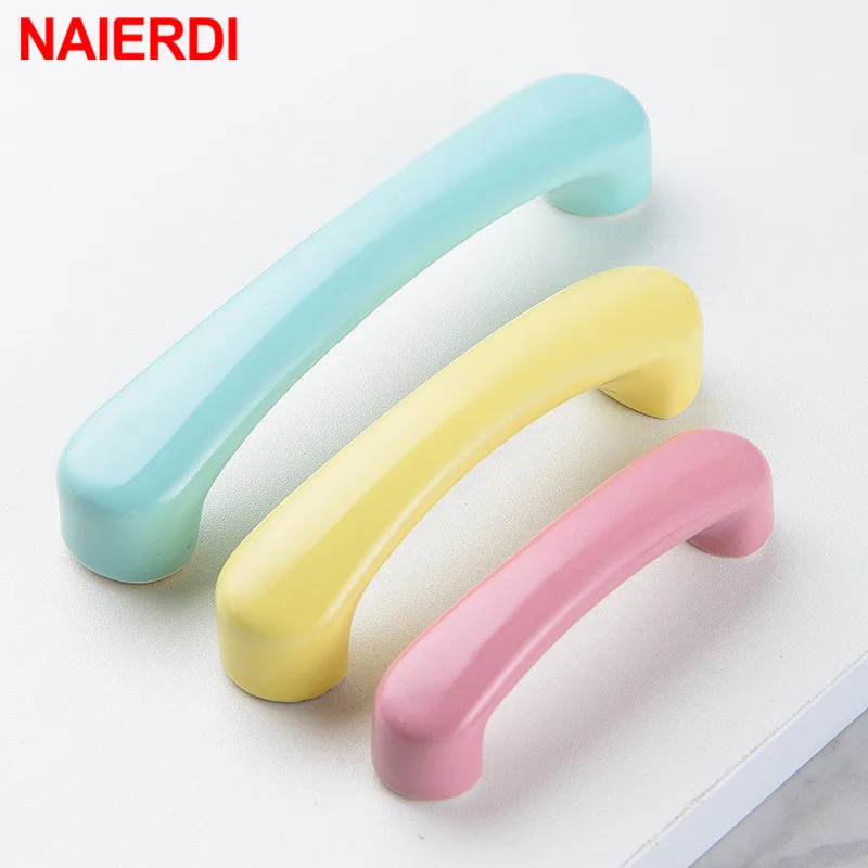 NAIERDI Nordic Macaron Colorful Cartoon Children Room Cabinet Pulls Ceramic Wardrobe Kitchen Drawer Knobs Door Handle for Kids