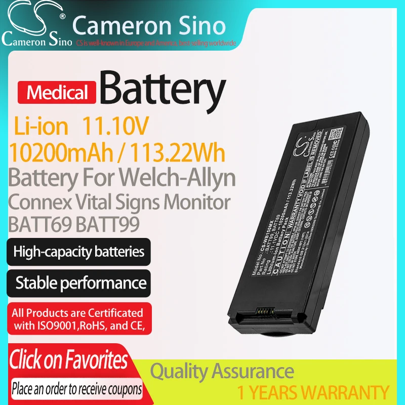 CameronSino Battery for Welch-Allyn Connex Vital Signs Monitor fits BATT69 BATT99 Medical Replacement battery 10200mAh/113.22Wh