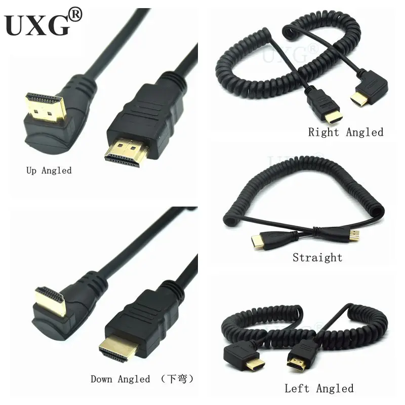 HD-to Right Left Up Down Angle Mini HD Micro HDMI-compatible Male To Male Stretch Spring Curl Flexible Cable V1.4 DSLR 0.5M/1.8M