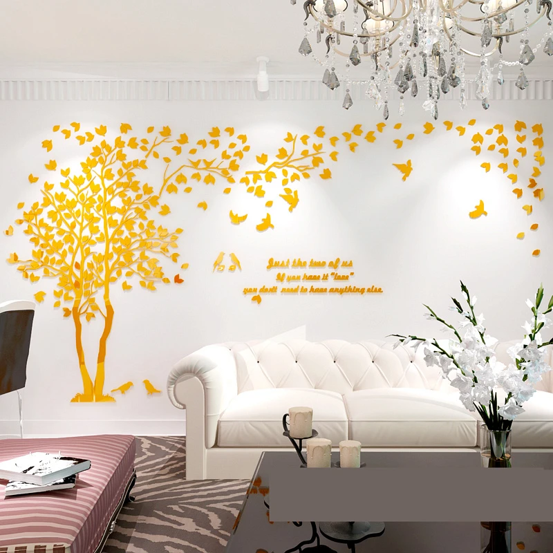 Modern Tree 3D Mirror Wall Stickers for Living Room Bedroom Solid Acrylic DIY Art Decals TV Background Wall Decorative Stickers