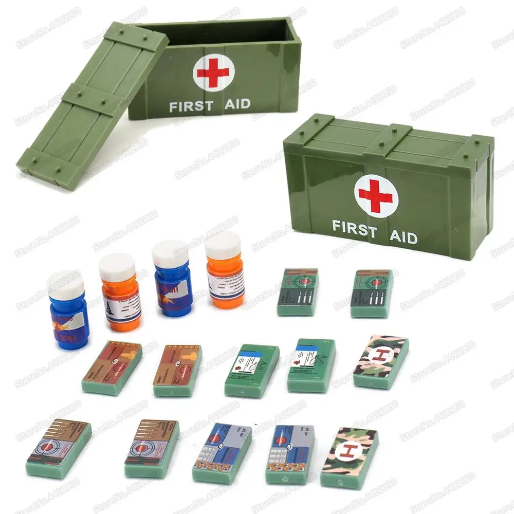 Modern Medical Box City Figures Building Block Medicine Energy Bottle Moc Military WW2 Army Rescue Box Equipment Child Gift Toys