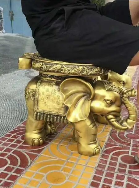 classical brass carved auspicious animal fortune fish Elephant stool Pair