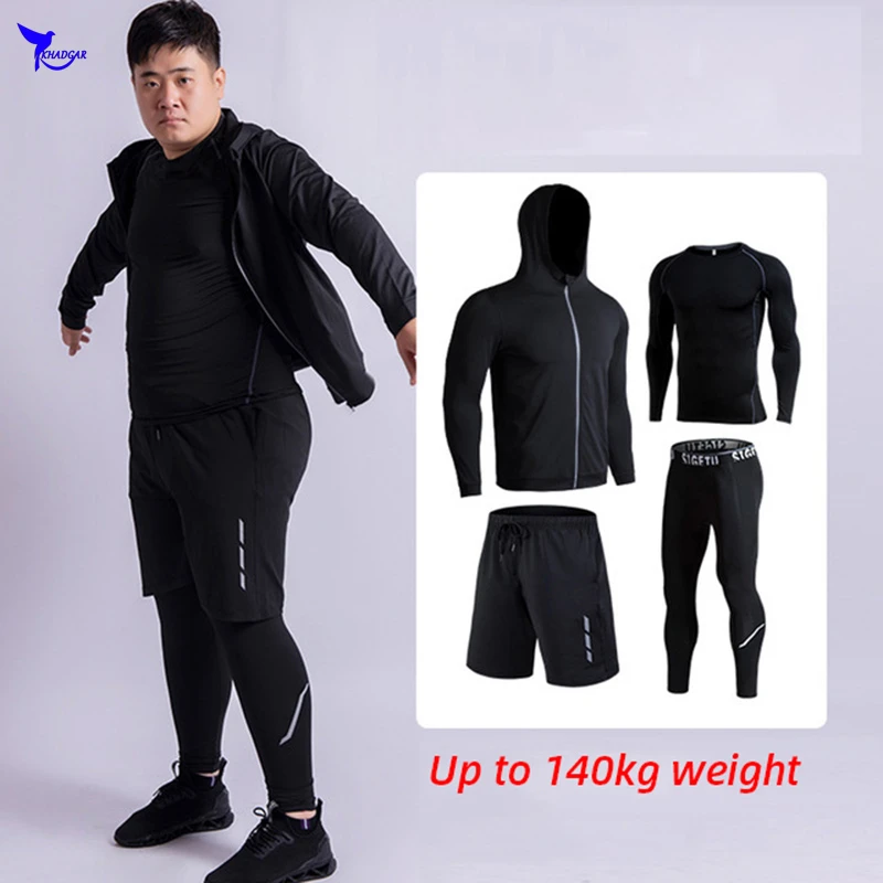 Quick Dry 4 Pcs Plus Size 5XL 6XL Mens Sport Suits Compression Running Set Sportswear Clothing Gym Fitness Training Tracksuit