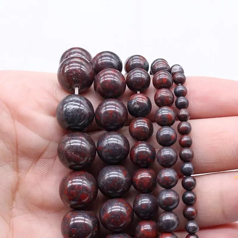 Natural  Stone Beads Smooth Red Bloodstone Loose Round Gem Stone Spacer Beads For DIY jewelry Making Bracelet Necklace Accessory