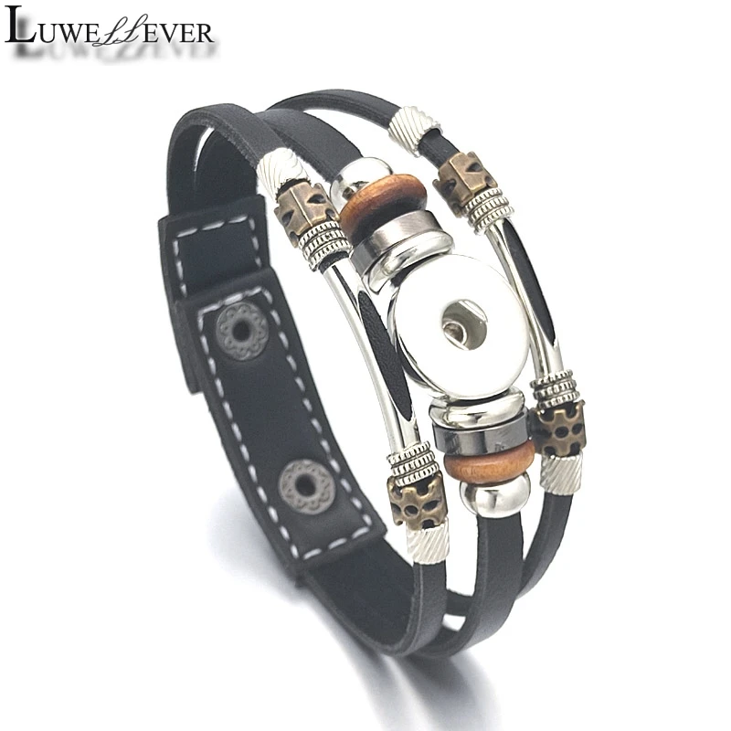 Luwellever Really 104 Original Genuine Leather Retro Fashion Bracelet 18mm Snap Button Bangle Charm Jewelry For Women Men Gifts