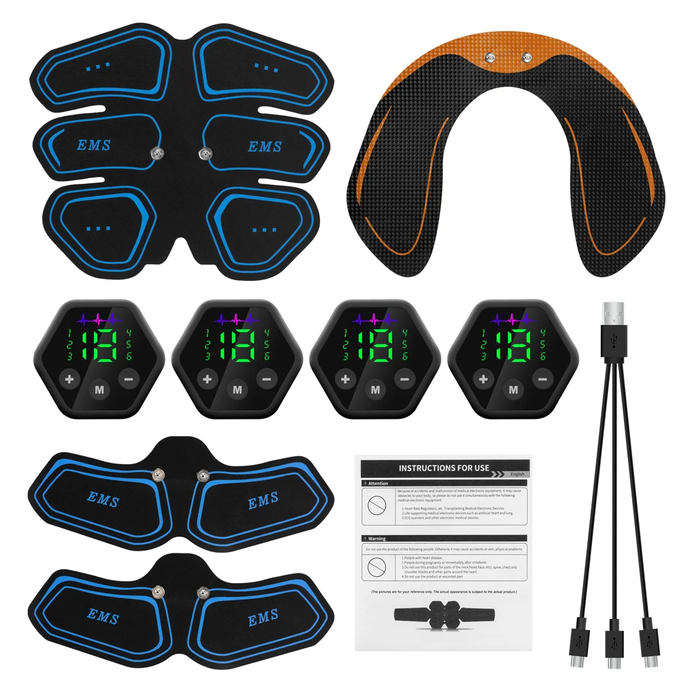 Estimulador muscular abdominal ems, toner usb para treino em casa, academia, perda de peso, emagrecimento, com tela lcd tonificador abdominal