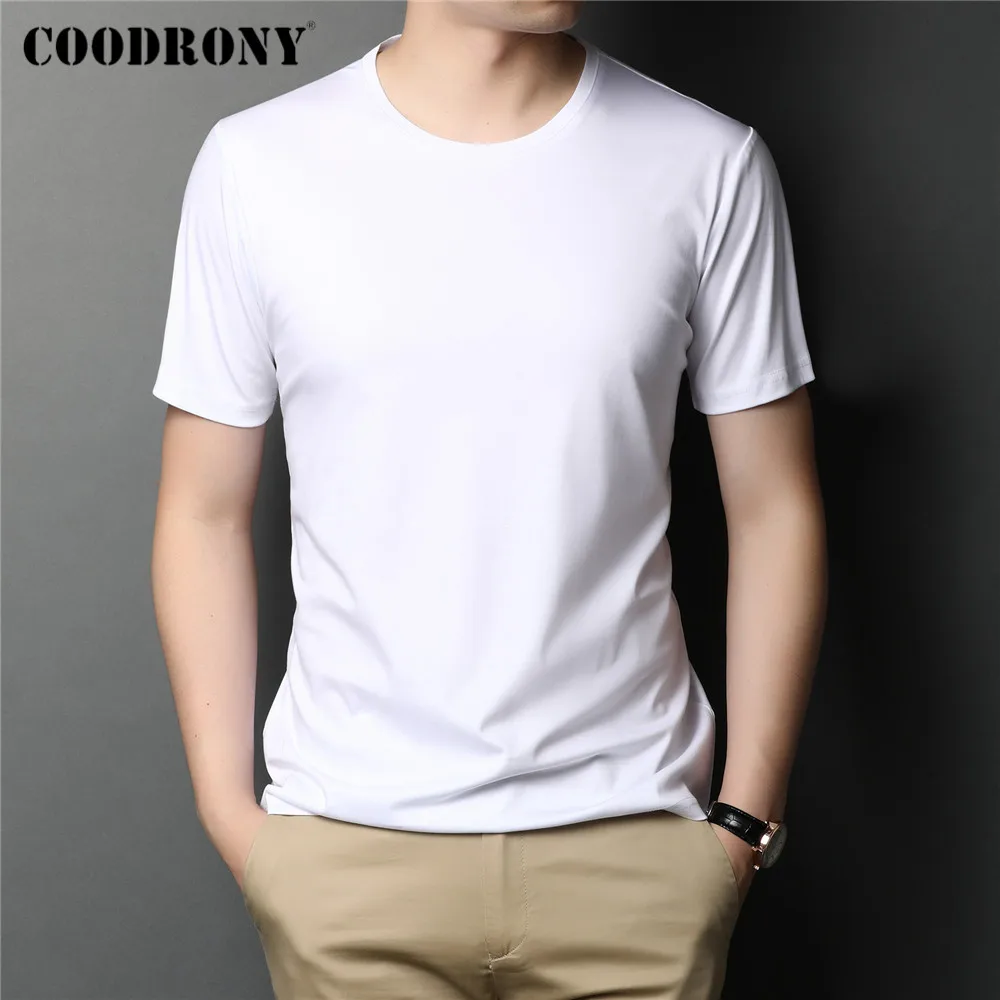 

COODRONY Brand High Quality Summer Cool Cotton Tee Top Classic Pure Color Casual O-Neck Short Sleeve T Shirt Men Clothing C5202S