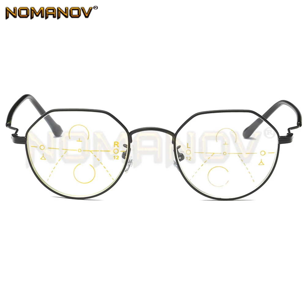 Personality Polygon Frame Retro Round See Near and Far Progressive Multifocus Reading Glasses Add 75 100 125 150 175 200 to 400