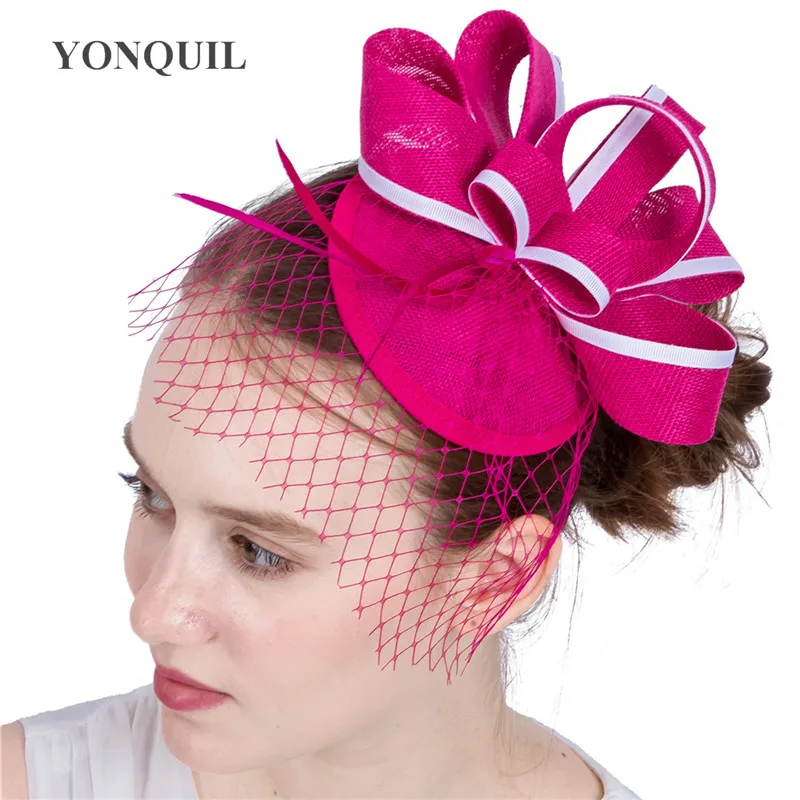 

Hot Pink Imitation Sinamay Fascinators Hairpins Elegant Ladies Floral Hair Accessories Wedding Party Derby Event Headwear