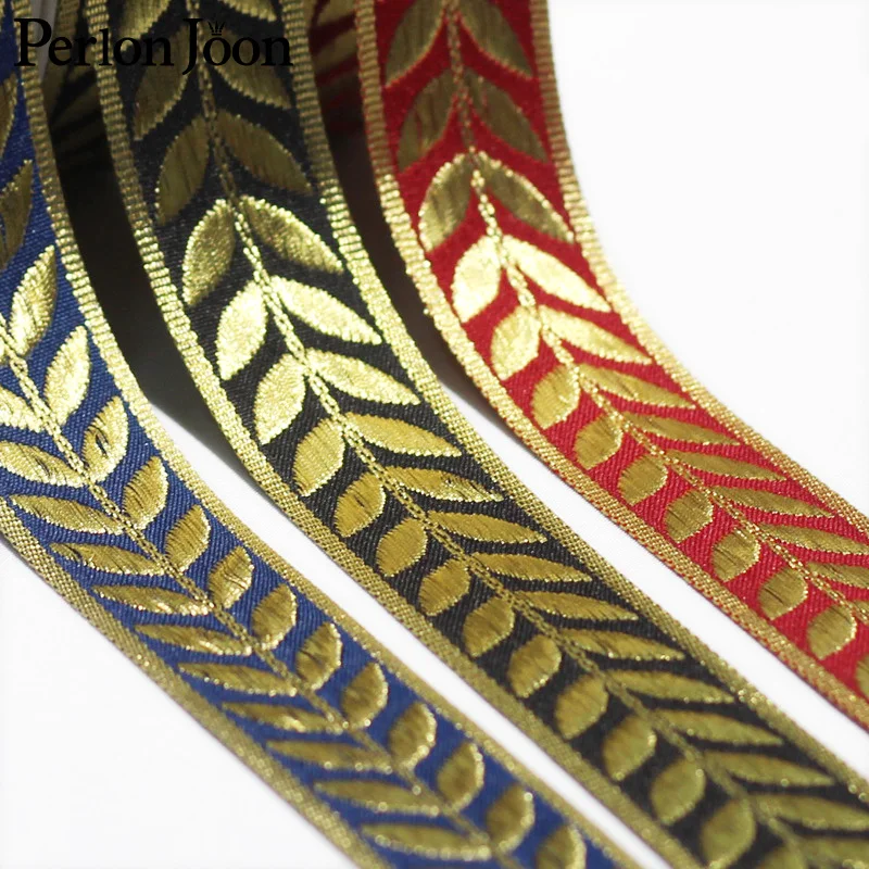 10 Yards Wide 3cm Multicolor Gold Thread Leaf Embroidery Trim Webbing DIY Sewing Home Curtain Decoration Accessories ZD0414