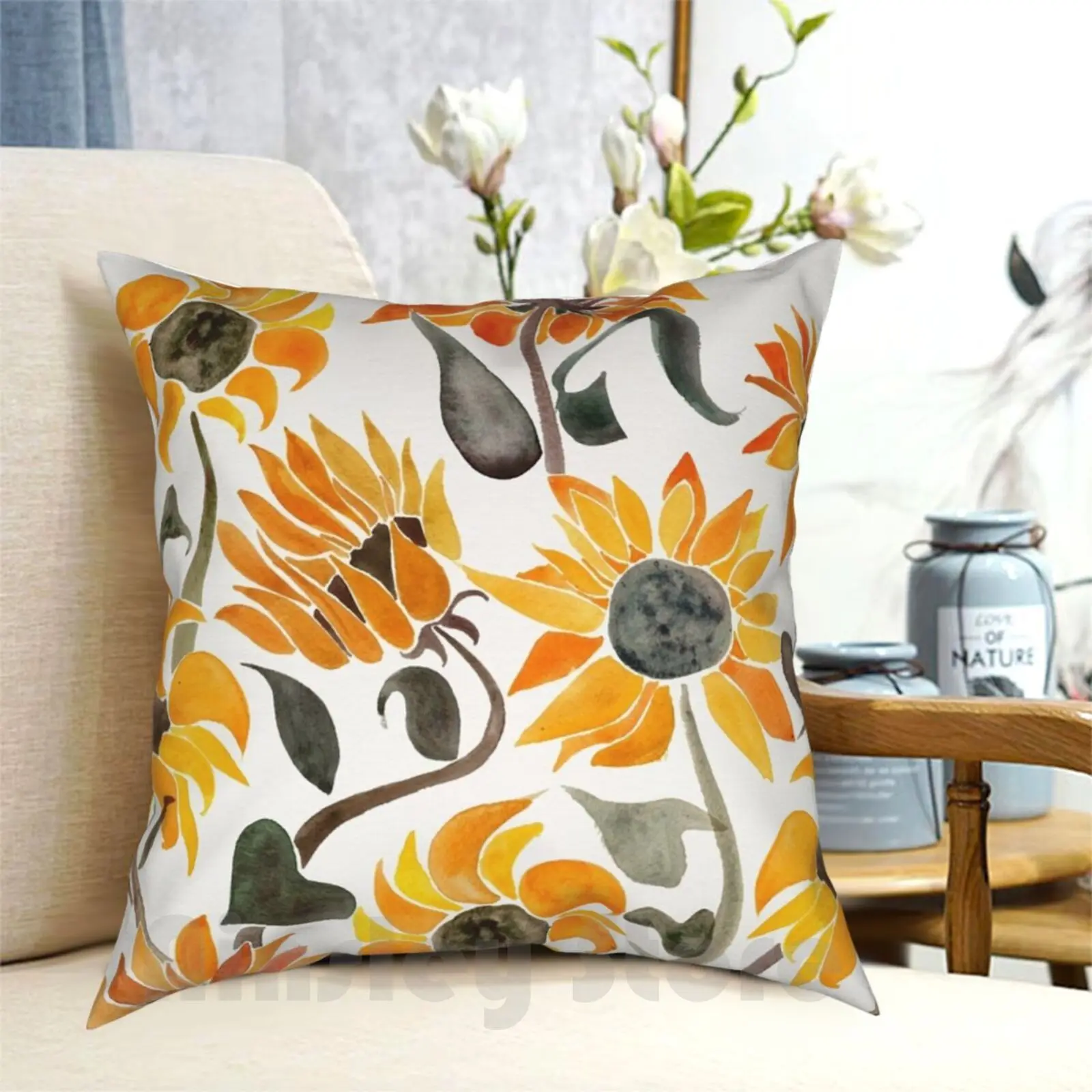 Sunflower Watercolor – Yellow & Black Palette Pillow Case Printed Home Soft DIY Pillow cover Sunflower Flower Flowers