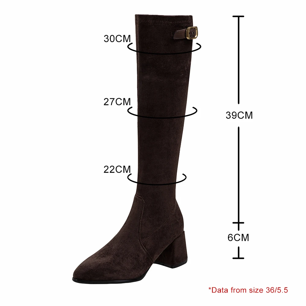 Size 32-43 Knee High Boot Ladies Stretch Boots Autumn Winter Fashion Block Heels metal button Women Comfortable Boots 2022 New