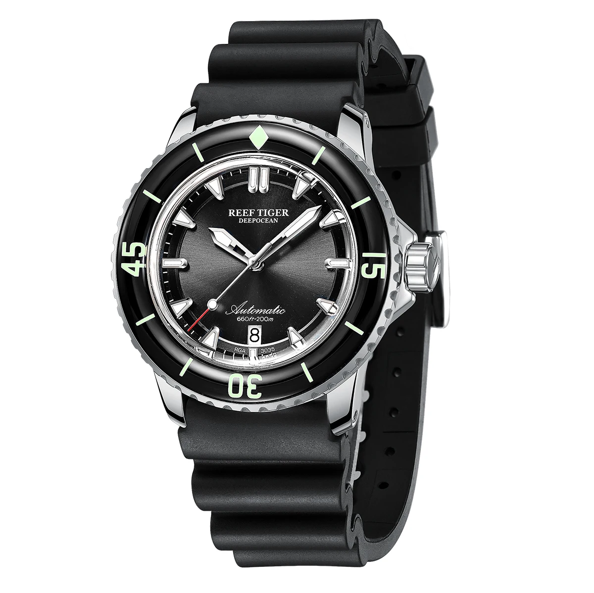 Reef Tiger/RT Top Brand Watch For Men Mechanical Steel Dive Watches Rubber Strap Luminous Waterproof Watch RGA3035