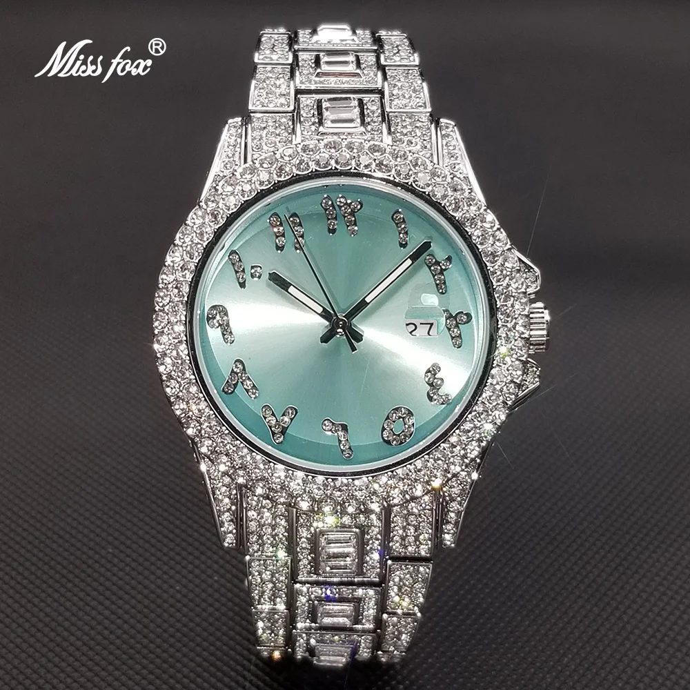 MISSFOX Hip Hop Round Watches For Men Or Women Luxury Hiphop Full Iced Out Watch Sliver Diamond Quartz Wristwatch Dropshipping