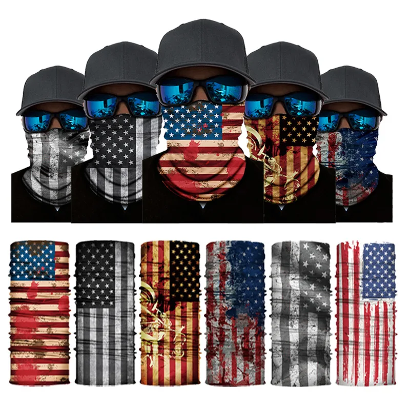 Schnelle Lieferung Fabrik Wholesale Multifunktionale Nach Druck Headwear Nahtlose Amerikanischen Flagge Bandana Top Gesicht Shiled