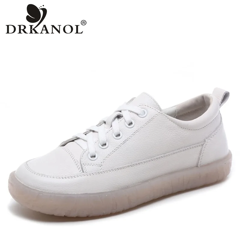 DRKANOL Spring Autumn Women Flat Shoes Soft Bottom Natural Genuine Leather Oxford Shoes For Women Casual Shoes Zapatos Mujer