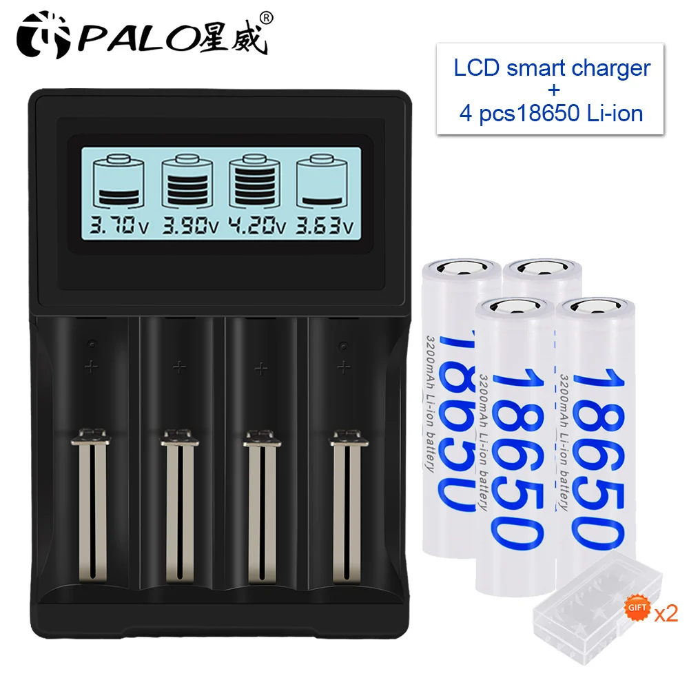 

PALO 18650 battery 3.7V Rechargeable Li-ion Battery+LCD Battery Charger for 14500 26650 18500 18650 Rechargeable Batteries