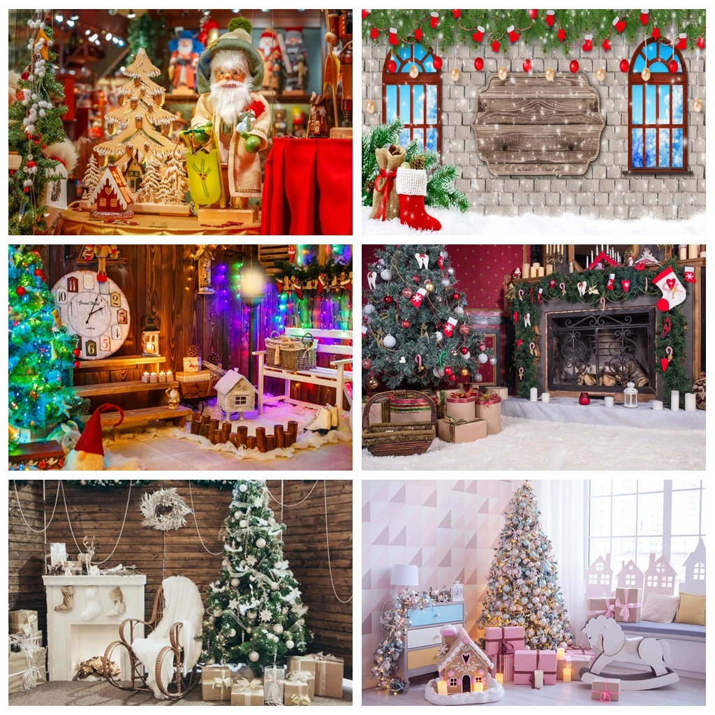 

Laeacco Indoor Christmas Ball Tree Pink Gift Baby Birthday Banner Backdrop Photographic Photo Background For Photo Studio