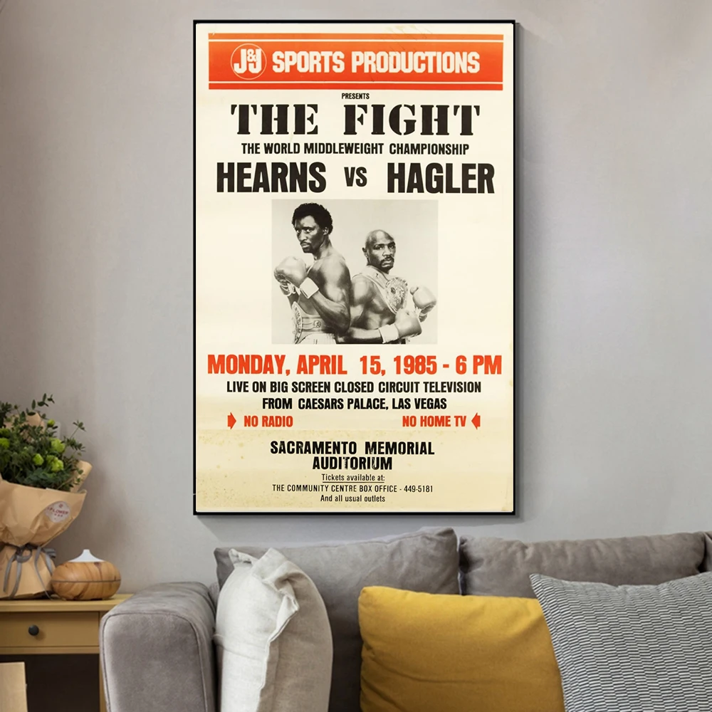 Vintage Marvellous Marvin Hagler Vs Hitman Tommy Hearns 1985 Glossy Fight Poster Print Wall Art Canvas Painting Boxing Decor