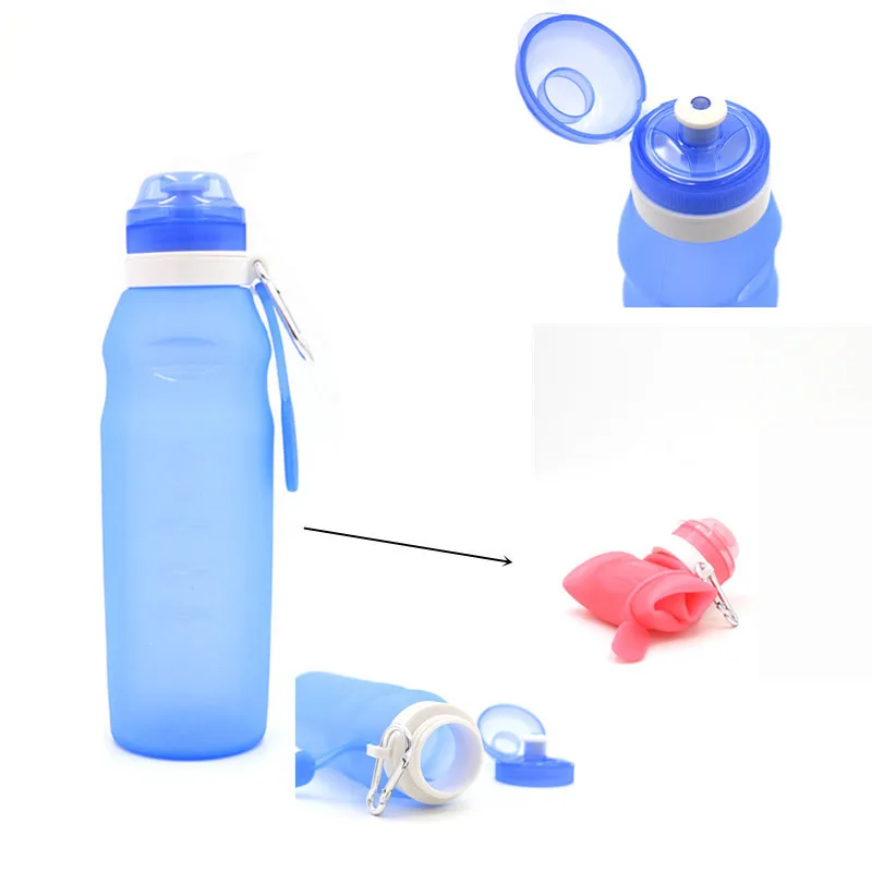 BPA FREE Food Grade 600ML Foldable Water Bottles FDA Free Cycling Silicone Collapsible Travel Light Drink Water Folding Bottle