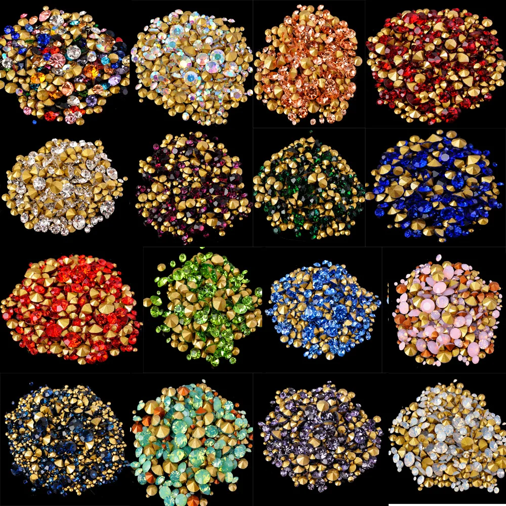 SS2-SS22 Mix Size 6Grams 200-400pcs All Colors Cone Point Rhinestone For 3D Nail Art DIY Jewelry Applique Accessories Decoration