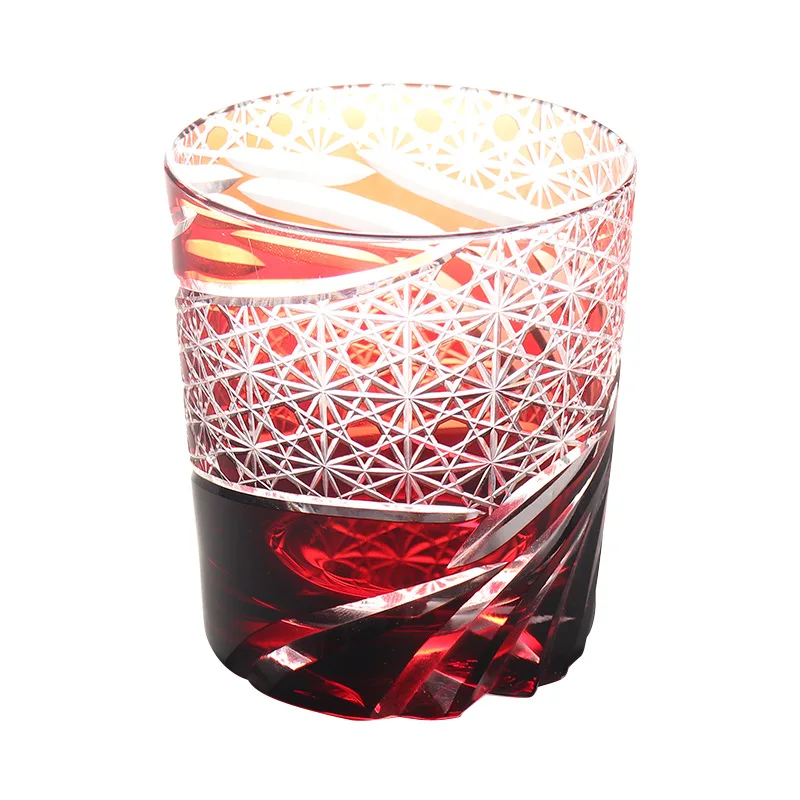 Crystal Carved Glass for Red Wine, Japanese Kiriko, Hand-Carved Water Drinking, Whiskey Glass, Tumbler