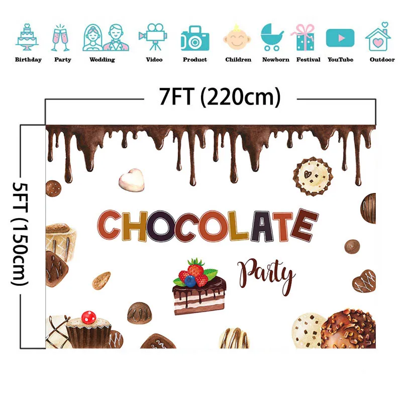 ช็อกโกแลต Party ฉากหลังเด็กวันเกิดภาพพื้นหลัง Decor ช็อกโกแลตเค้กที่กำหนดเองการถ่ายภาพฉากหลัง Photocall