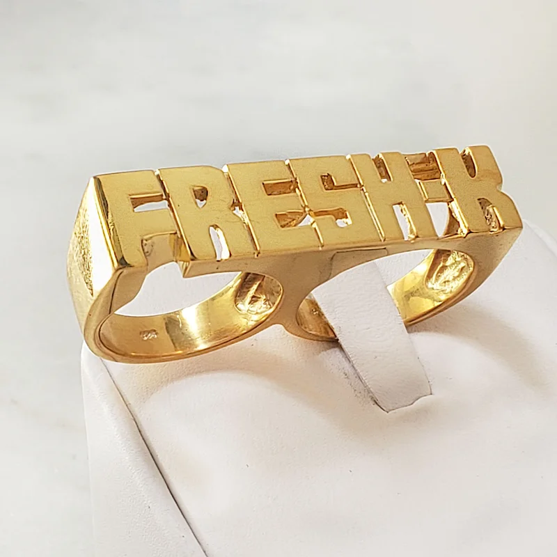 KristenCo Custom Name Rings Gold Personality Hip Hop Ring One/Two/Three finger Men Fashion Punk Letter Ring Gifts