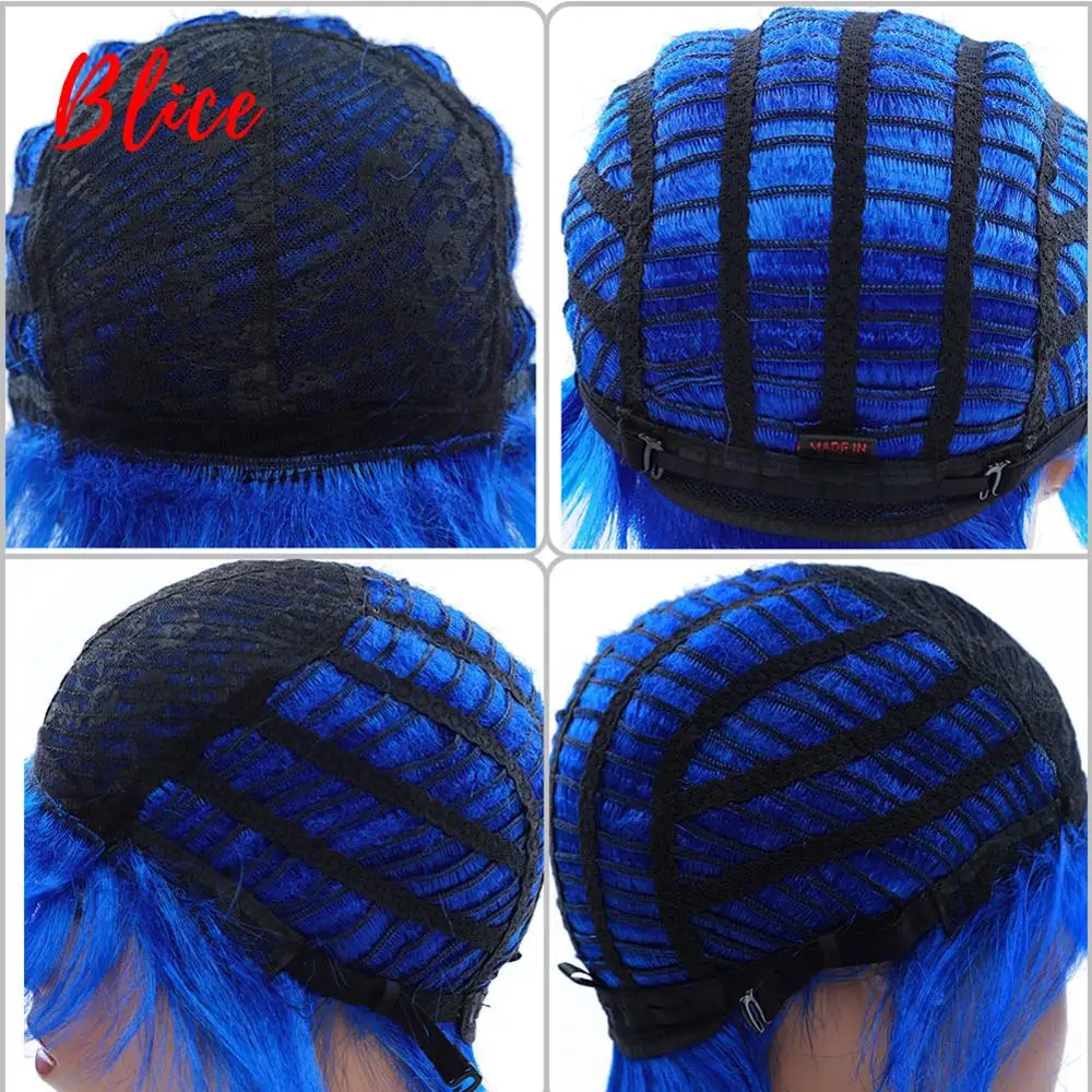 Blice Synthetic Hair Mix Color Short Wavy For Women Heat Resistant 100% Kanekalon Wig P1B/Blue Daily Party&Cosplay Wigs