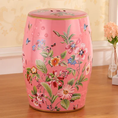 Butterflies In The Flowers Classical Modern Style Ceramic Drum Stool