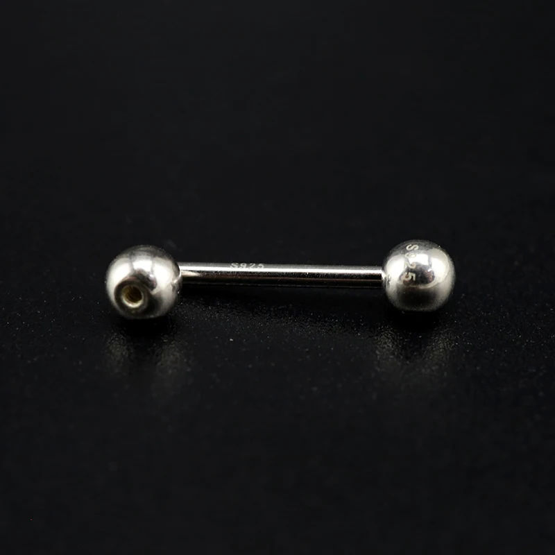 925 Sterling Silver Tongue Piercing 16MM Tongue Bars 5MM Ball Piercing Jewelry For Women Man Punk Fashion Decoration Unisex