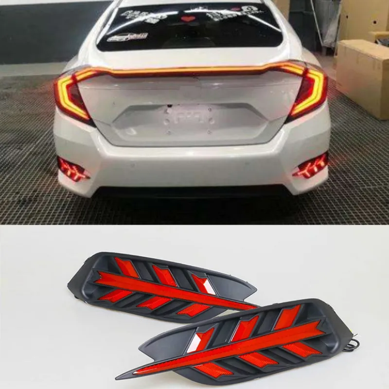 

1Pair LED DRL Rear Bumper tail light fog lamp Brake Lights Signal lamp DRL reflector For Honda Civic 2016 2017 2018