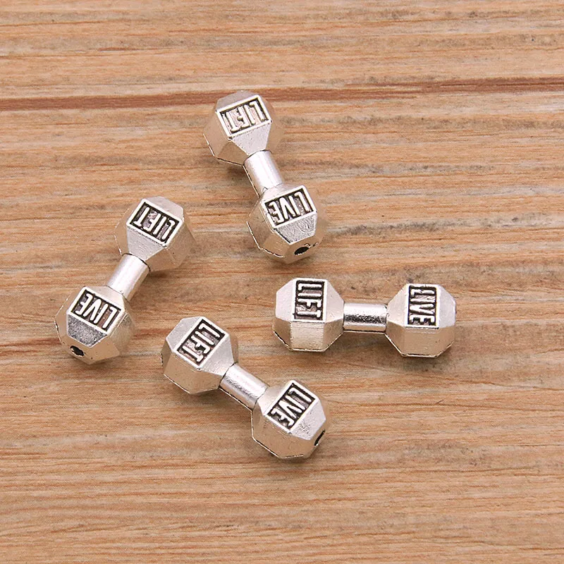 8Pcs 4 Color Dumbbell Weightlifting Small Hole Bead Sports Letter Charms For DIY Necklace Bracelets Jewelry Handmade Making