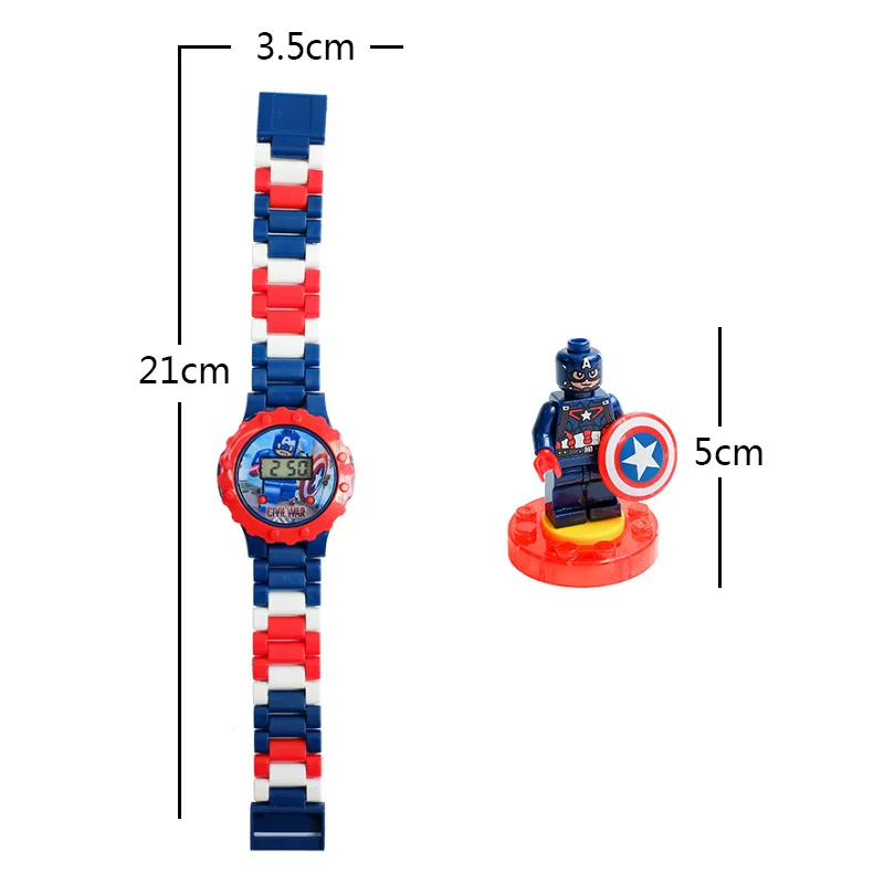 The Avengers Spiderman iron Man LED electronic watch Building Blocks Assemble Doll Creativity electronic watch Boy toy watch