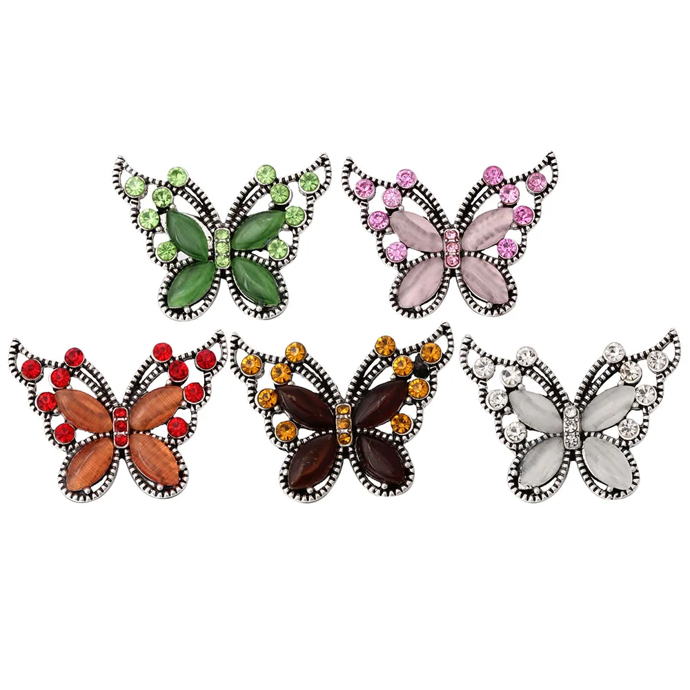 6pcs/lot 18mm Crystal Butterfly Metal Snap Button Jewelry Fit DIY Bracelet Bangles ZA1313