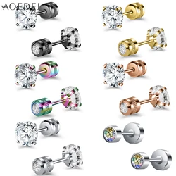 Aoedej 1Pc 16G 20G Rvs Stud Oorbellen Voor Vrouwen Meisje Cz Crystal Ronde Earring Rose Gold plated Tragus Helix Piercings