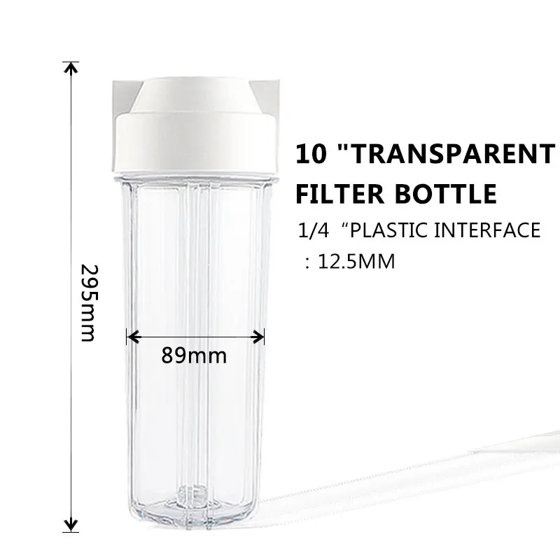 10 Inch Transparent Filter Bottle 1/4\'\' Thread 12MM Double Rubber Ring Explosion-proof Water Purifier Leak Proof Cartridge