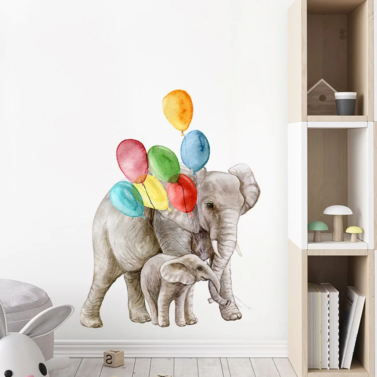 Cartoon Ballon-Elefant Wandaufkleber Kinderzimmer Schlafzimmer Hintergrund Heimdekoration Kunst-Aufkleber Tier-Kinderzimmer Tapete – Detail 5