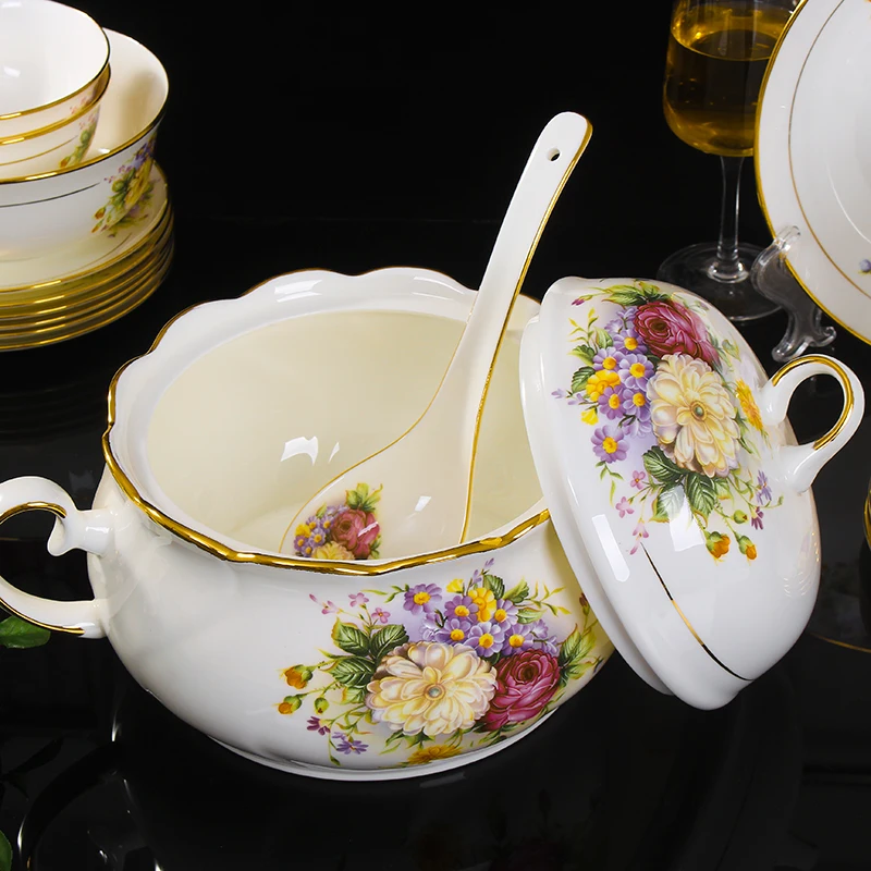 Jingdezhen ceramic bone china tableware dishes bowl plate soup spoon Western steak plate with DIY tableware